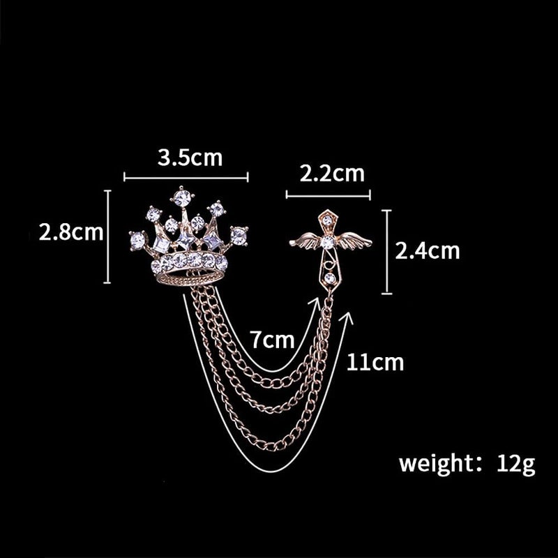 Uarein Cross Crown Long Chain Brooch, Rhinestone Tassel Brooch Pin,Retro Crystal Suit Pins Collar Pin,Coat Tassel Chain Lapel Pins for Men's Suit Accessories - Image 3